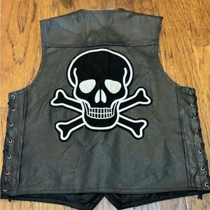 Buffalo Leather Diamond Plate Genuine Leather Biker Vest – Skull Buttons